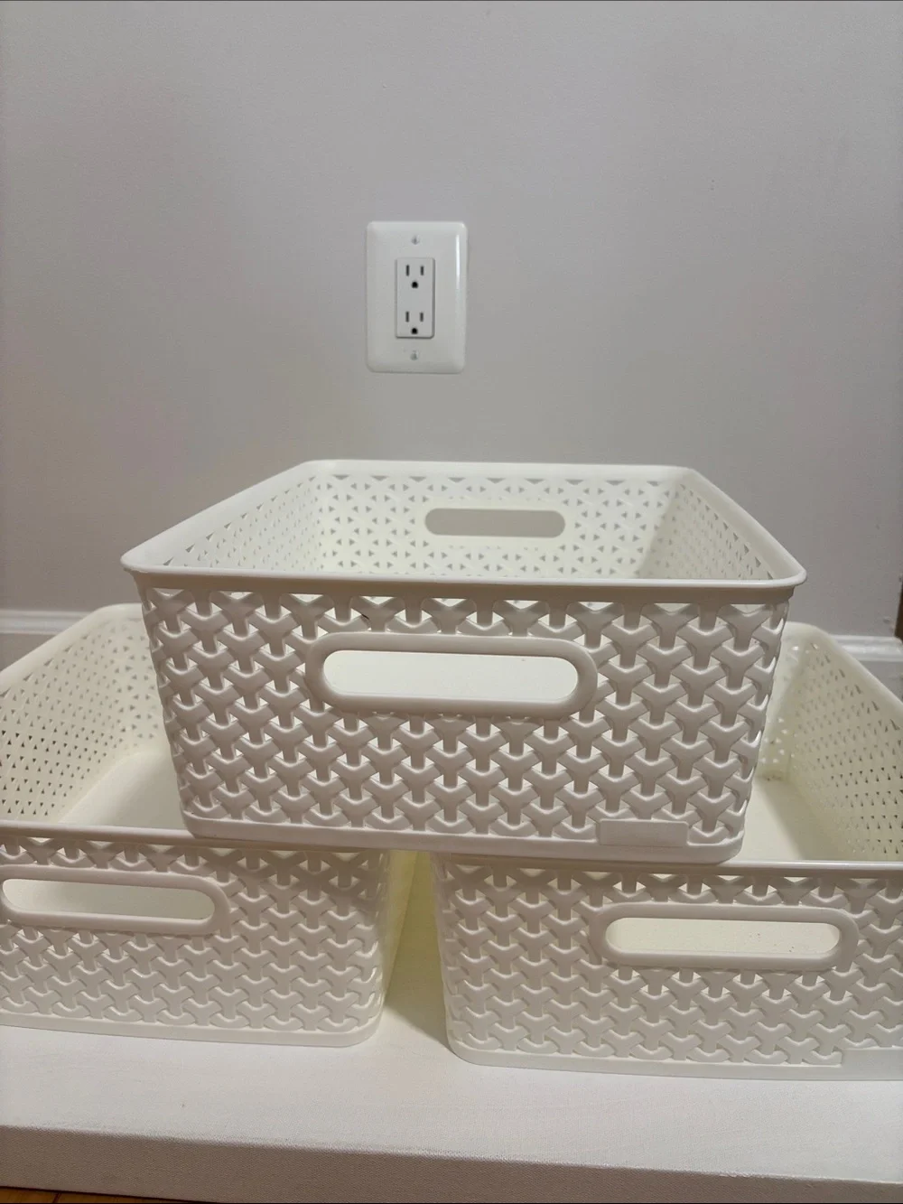 White Plastic Storage Basket with Handle - Target